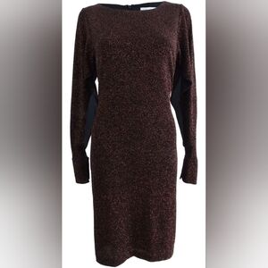 Calvin Klein Black and Copper Split Dolman-Sleeve Sparkle Dress NWT Sz 8